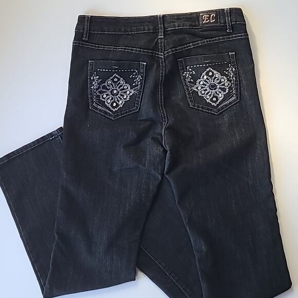 EC Embellished Dark Bling Embroidered Jeans 12 Dark Wash / Black - Picture 4 of 7